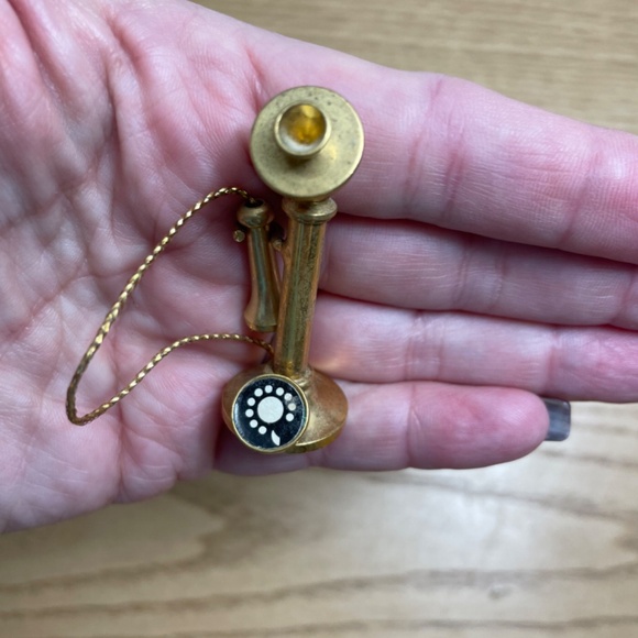 Vintage Dollhouse Miniature Brass Gold Tone Telephone Candlestick Rotary Phone - Picture 5 of 7